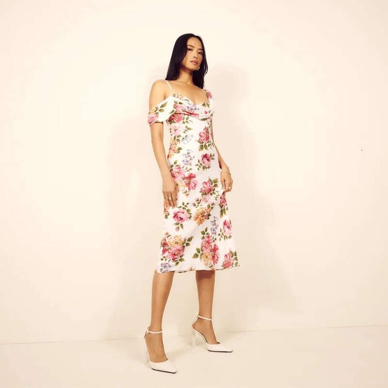 Womens Dress Women Dress Devise Clothes Women Designer N701 Summer 2025 Rayon Print Slim Fit Swing Neck Strap Midi Dress Beach Vacation Style