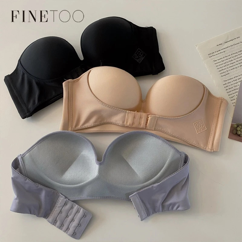 FINETOO Front Closure Strapless Bra For Woman Sexy Invisible Bras Underwear Female Push Up Brassiere One-piece Wireless Bralette 250617