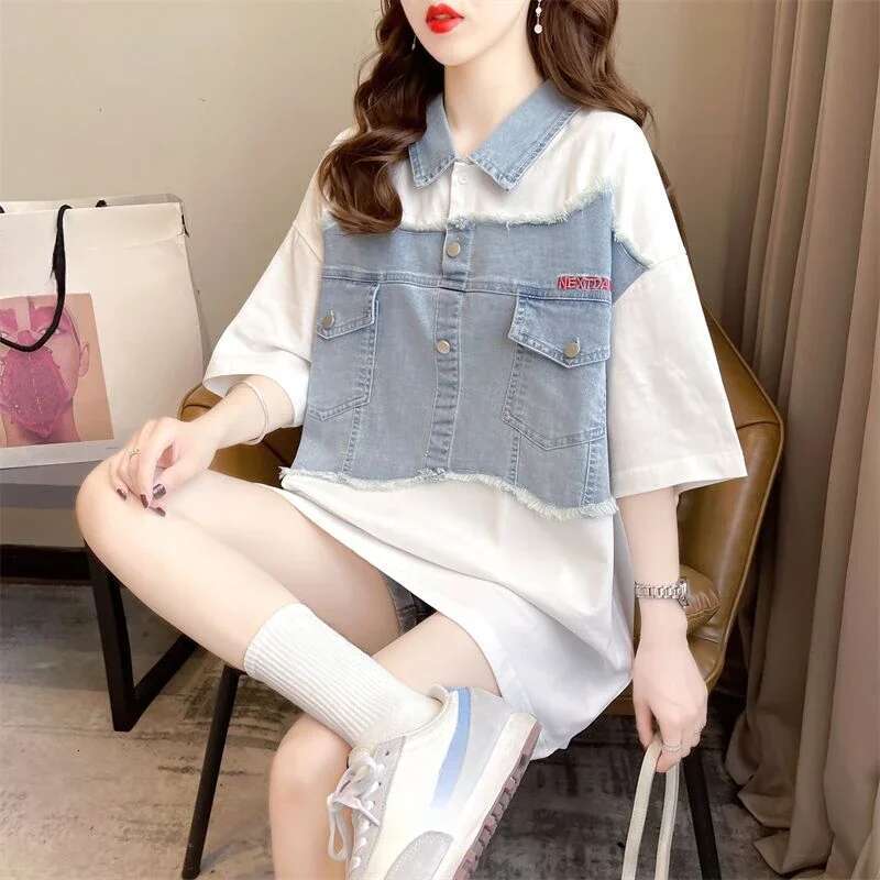 Graphic Polo Neck T Shirt for Women Woman Tshirt Summer Outfit Womens Short Sleeve T-shirt Synthetic High Quality Youth Basic