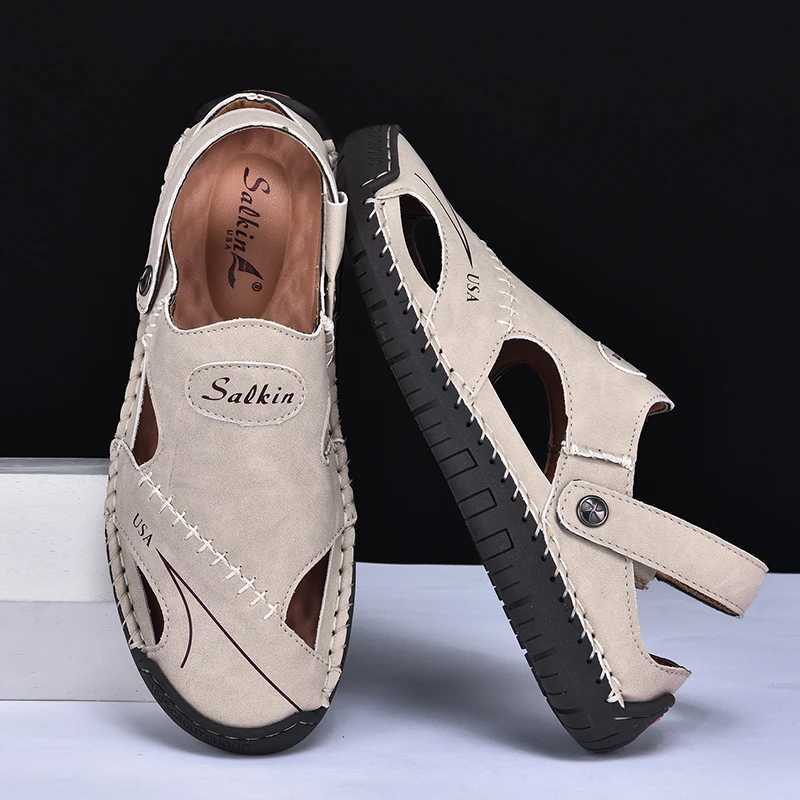 New Handmade Summer Sandals Men Breathable Leather Shoes Man Outdoor Men Sandals Antiskid Beach Sandals Hollow Shoes Fashion Z250617