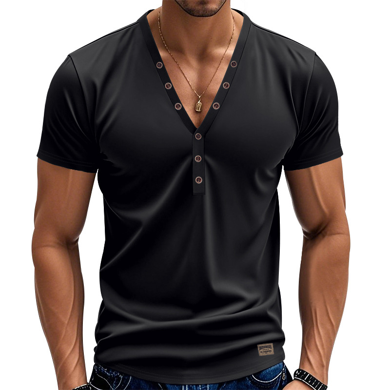 polo shirt Summer men's T-shirt New trendy top V-neck button Henry shirt short-sleeved man European code: S-3XL