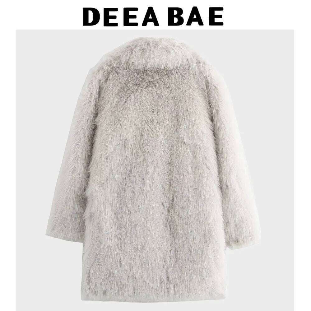 DEEABAE Korean Women's Clothing Street Style Retro Thick And Warm Artificial Fur Effect Medium Length Outerwear