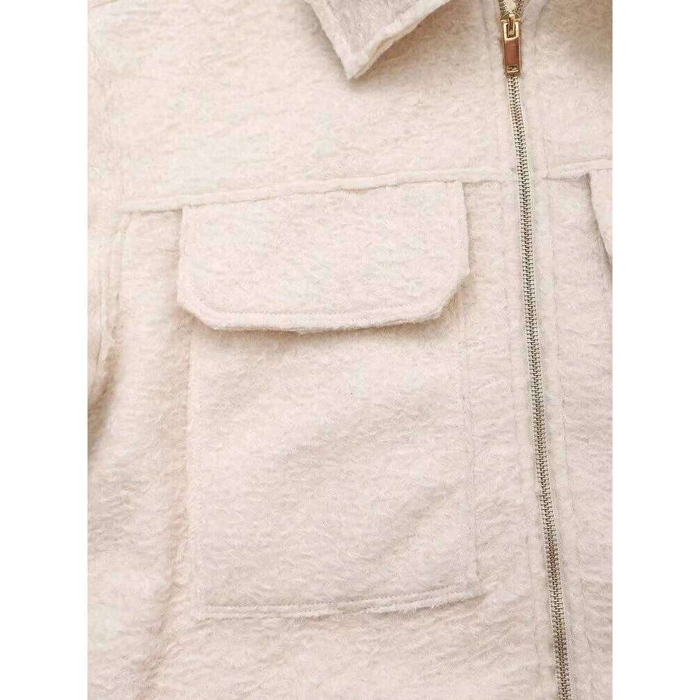 European and American three-dimensional pocket pearl leather two-color jacket short coat autumn lapel gray versatile zipper card