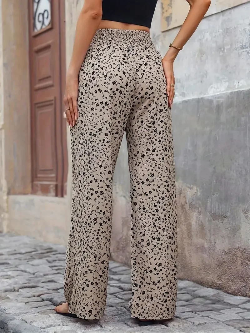 Plus Size 1XL5XL Women Sequined Print Wide Leg Pants Female Casual Elegant Drawstring High Waisted Loose Long Trousers 250609