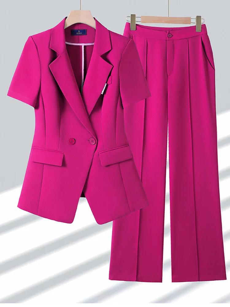 Office Fashion Elegant Short Sleeved Suit Jacket for Women Sleeve Thin Style High End Professional Pants Set 250612