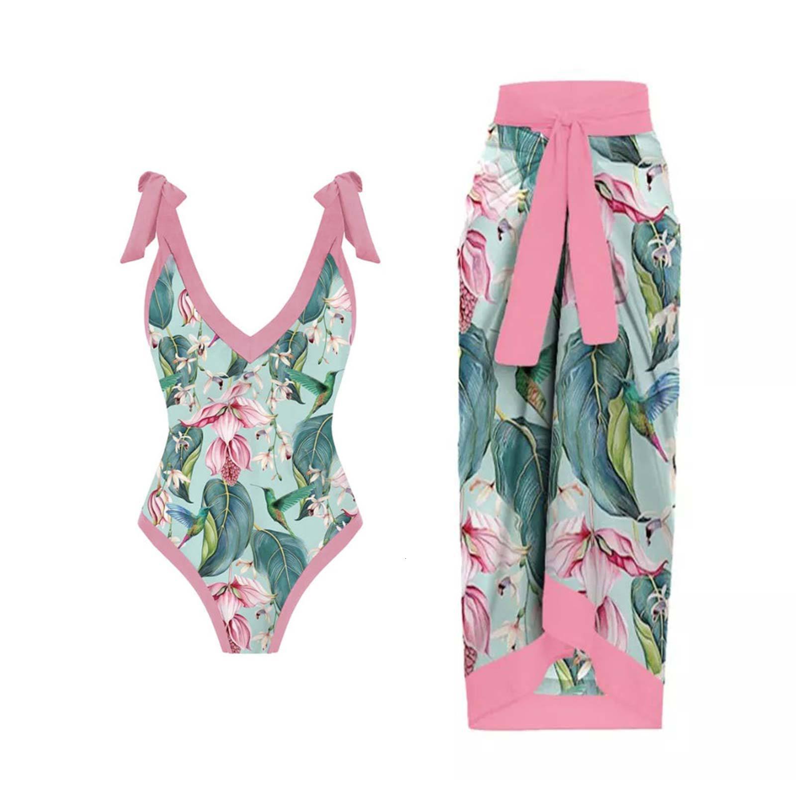 Women Swimwear Vintage Flowers One Piece Swimsuit Designer Bathing Suit Beach Dress Cover Up Luxury Surf Wear Summer Beachwear