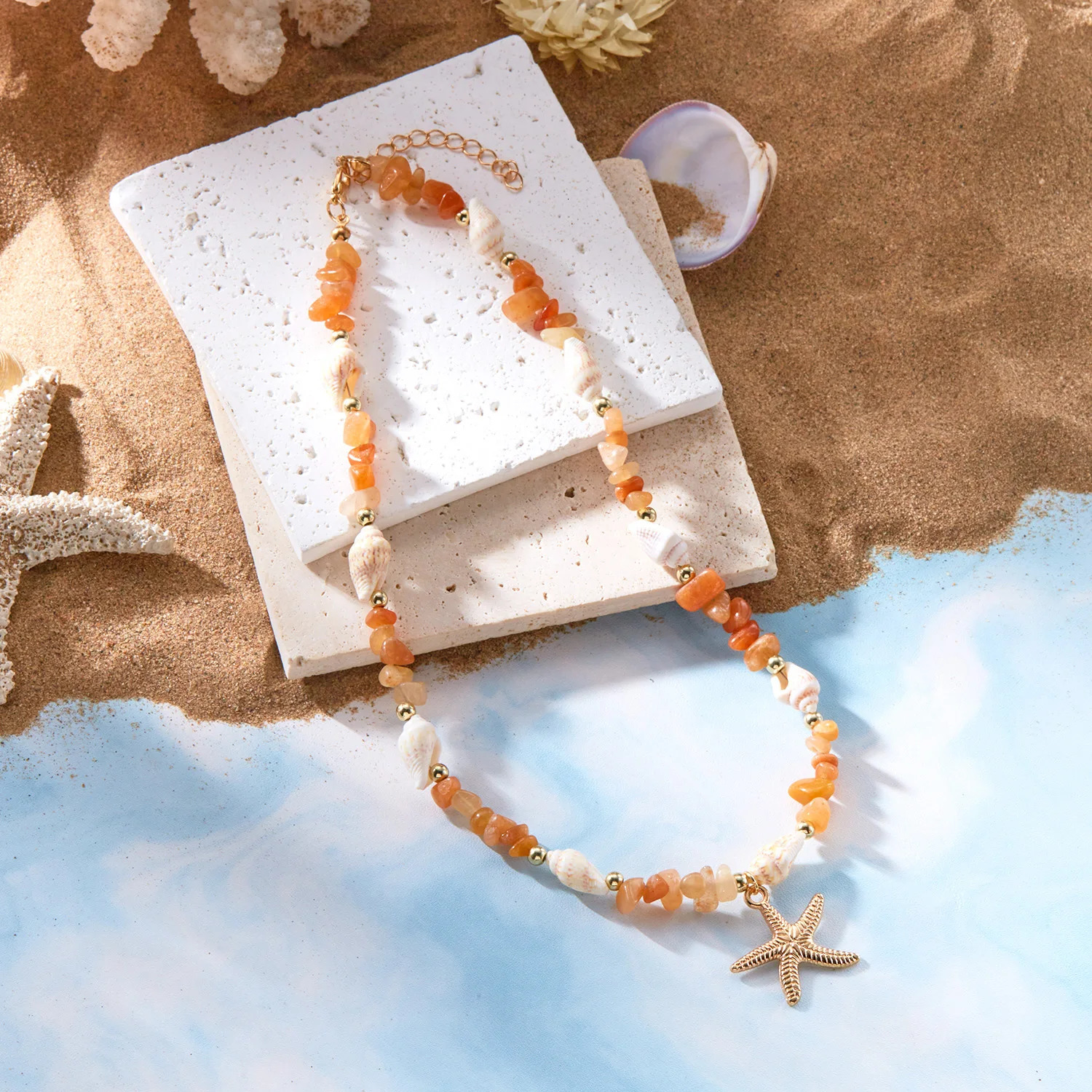 Bohemian Starfish Conch Pendant Necklaces For Women Colorful Irregular Stone Choker Neck Chain Girls Summer Beach Party Jewelry 250616