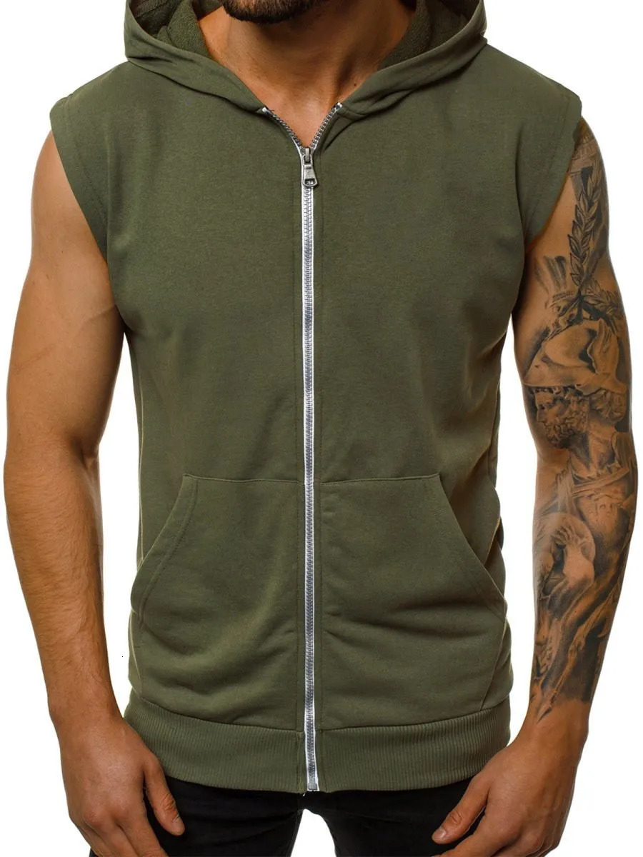 selling mens lace up hoodie with open front zipper hoodie sleeveless fashionable sports jacket mens clothing 250616
