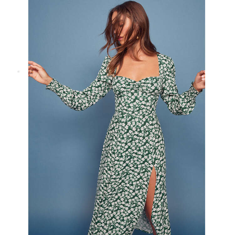 Vestidos June Summer Dresses for Women Clothes Women Designer N160ref Rayon for Women 2025 Autumn Dilireba French Style Long Sleeve Floral Dress Slimm