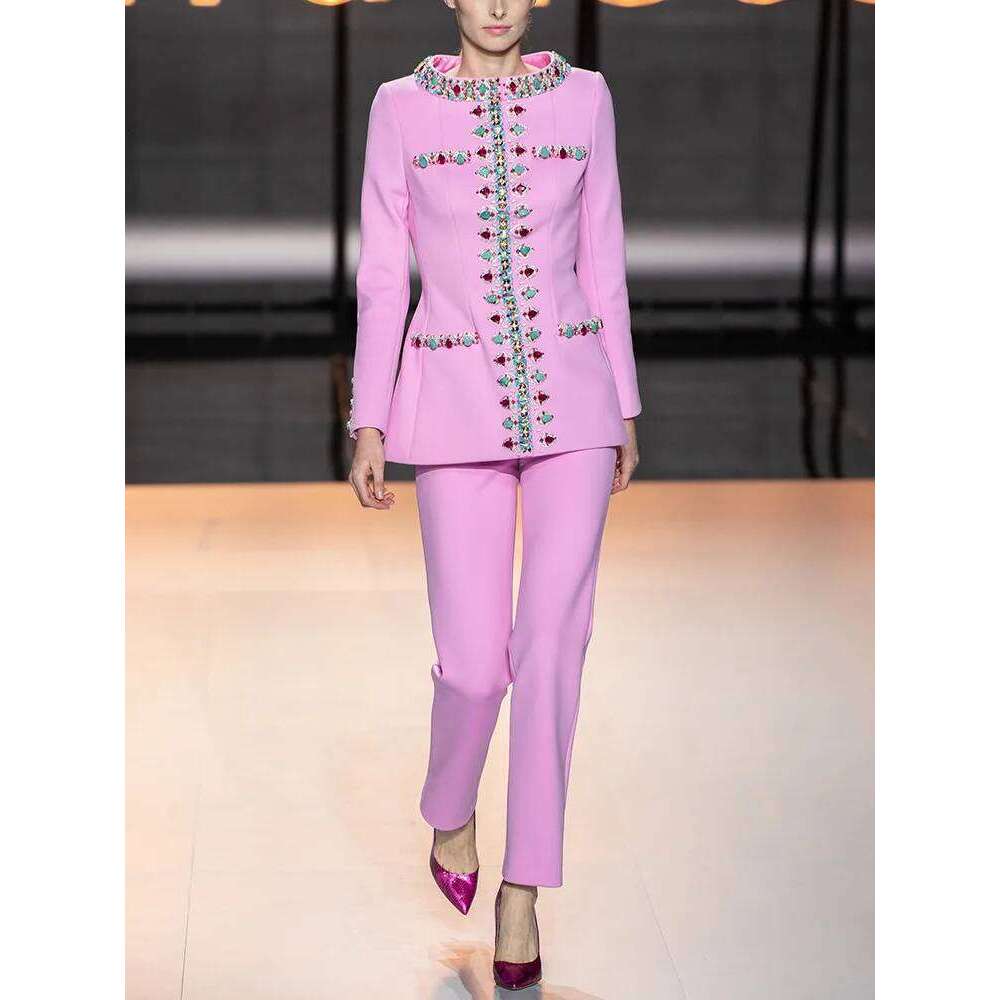Designer Clothing 2025 Hit Color Two Piece Set For Women O Neck Long Sleeve Top High Waist Slim Pants Female Fashion Style New