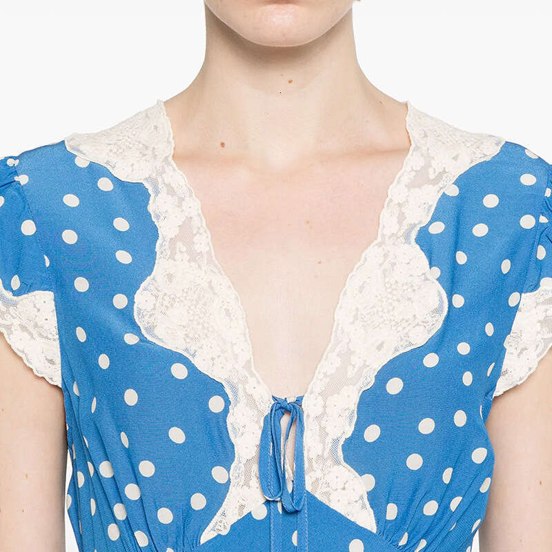 Designer Dresses for Women Plus Size Dresses 957 Summer New 2025 Lace Trim V-neck Patchwork Waist-cinching Long Dress French Style Elegant