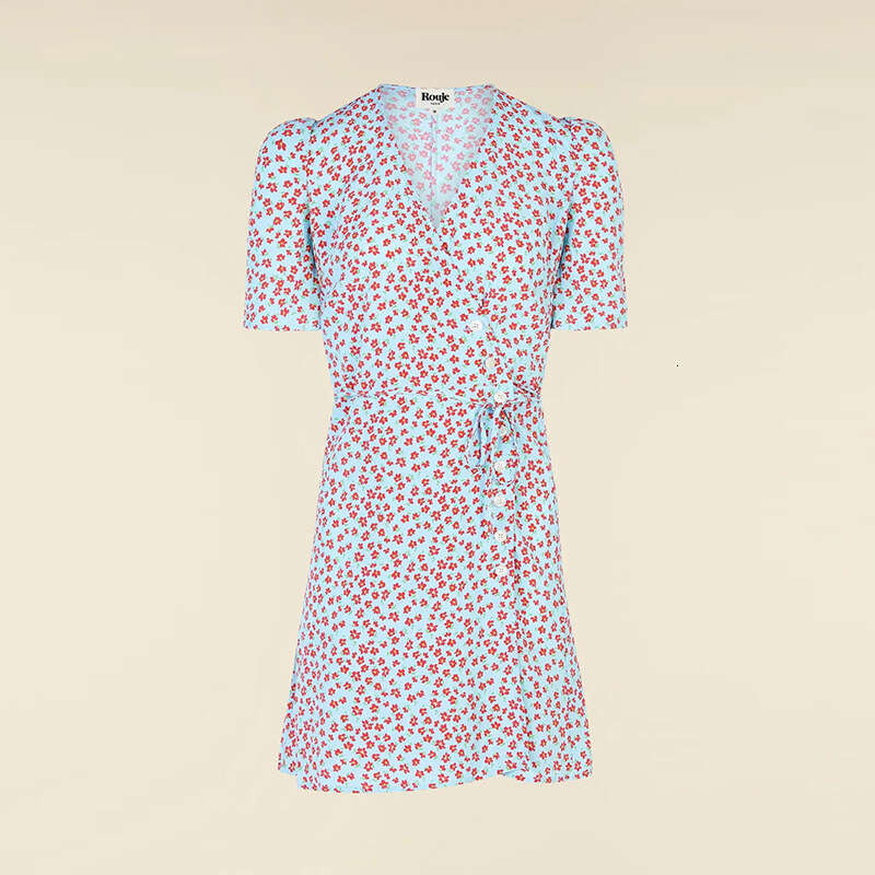 Womandress Partydress Clothes Women Designer Vestido Tender N482 Summer 2025 Printed Short Slim Fit Tie Tea Break Wrap French Style Womens Dress