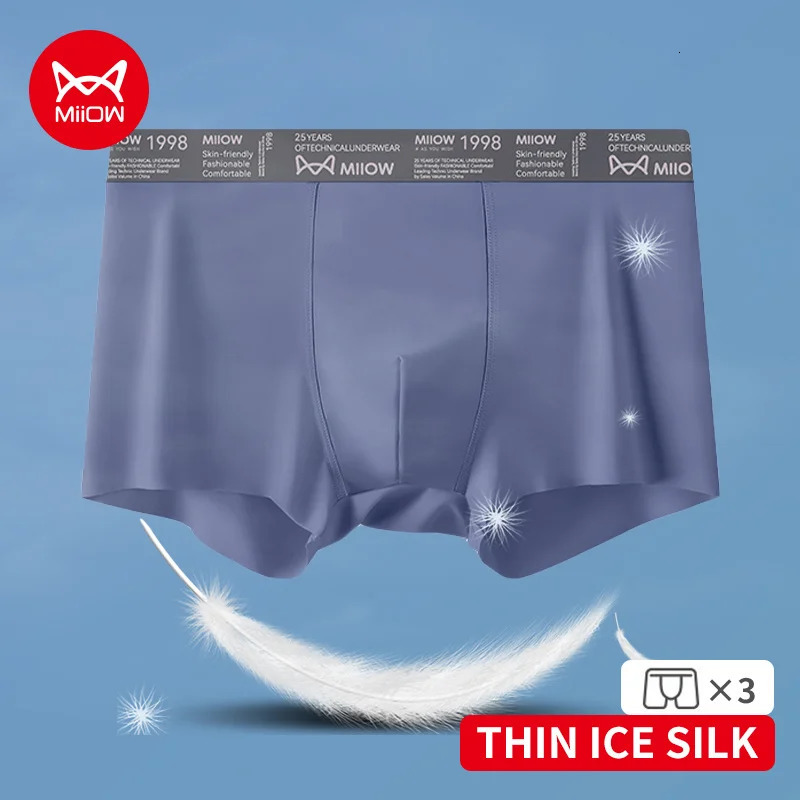 MiiOW 3Pcs Ice Silk Men Underwear Boxers Seamless Ultra-thin Mens Summer Underpants 5A Antibacterial Mens Panties Boxer Briefs 250614