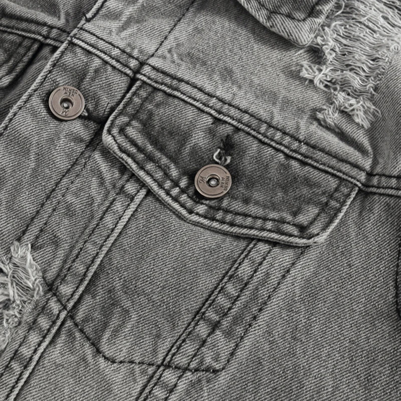 Mens gray holes ripped jean vest Slim sleeveless fringe denim tank top Fashion waistcoat 250614