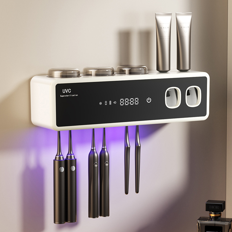 Smart Toothbrush Sanitizer Rack Drying UV Sterilization Toothpaste Dispenser Bathroom Storage Shelf