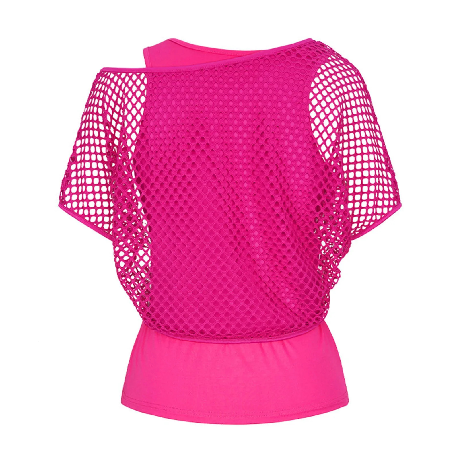 Off Shoulder T Shirt For Womens Neon Fishnet Mesh Blouses Tops For Ladies Solid Tee Shirts Summer Casual Blouse Ropa De Mujer 250614