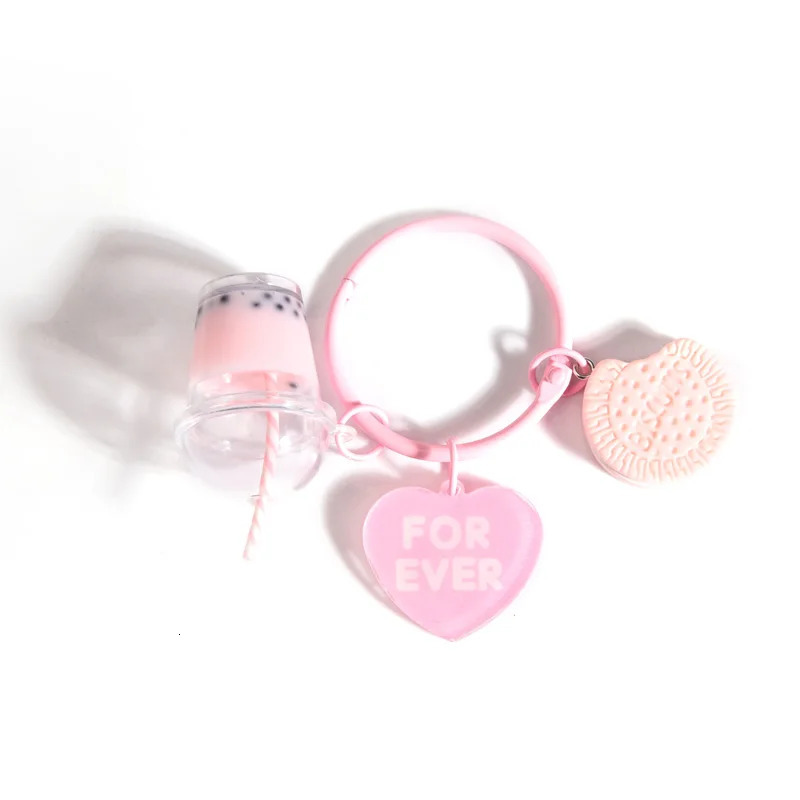 Cute Keychains Ice-cream Bubble Tea Biscuit Pink Key Rings Friendship For Friend Women Girl Handbag Gift Jewelry 250616