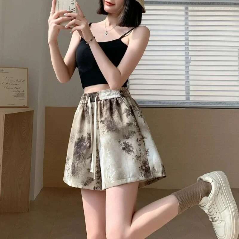 Shorts for Women Wide Breathable Tie Dye Thin Model Loose Baggy Micro Mini Wholesale Aesthetic Designer Comfy Woman Short Pants