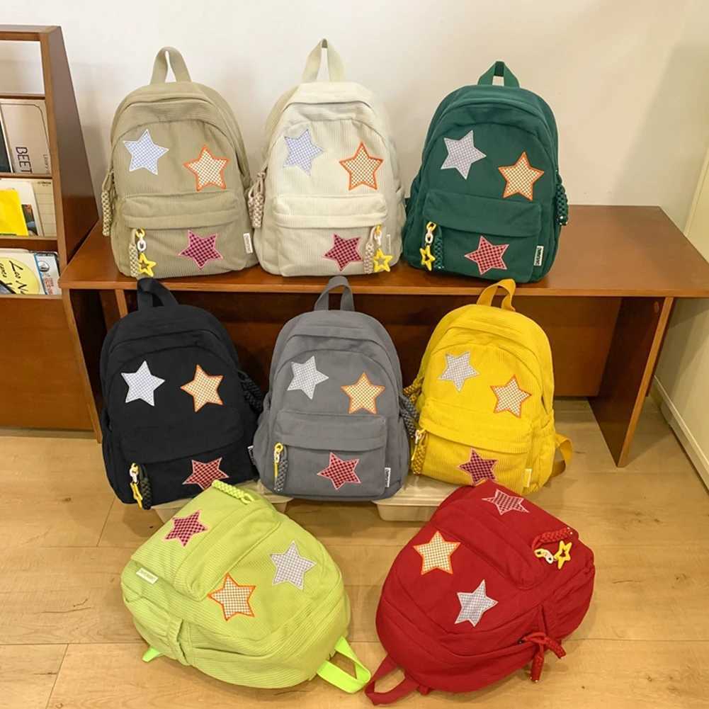 Large Capacity Womens Book Bag Corduroy Star Backpack KAWaii Rucksack Trendy School Bag for Outdoor Travel Z250617