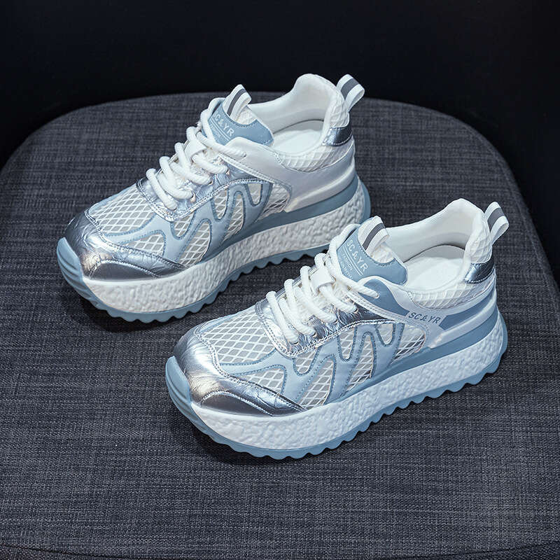 White Sneakers Height Increasing 2025 Casual Fashion Versatile Korean Style Thick Sole Breathable Mesh New Dad Women's Shoes