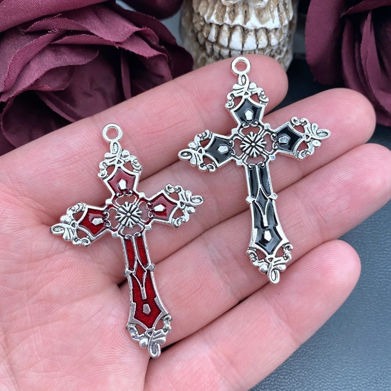 5pcs 55*36mm Gothic Enamel Bloody Red Black Cross Charms Charms Fit Jewelry Making DIY Jewelry Findings 250609