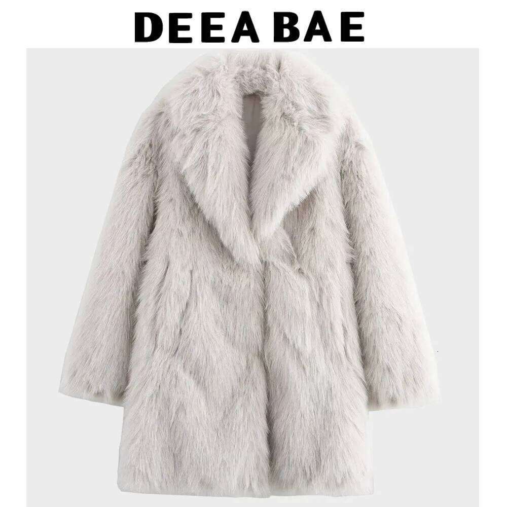 DEEABAE Korean Women's Clothing Street Style Retro Thick And Warm Artificial Fur Effect Medium Length Outerwear