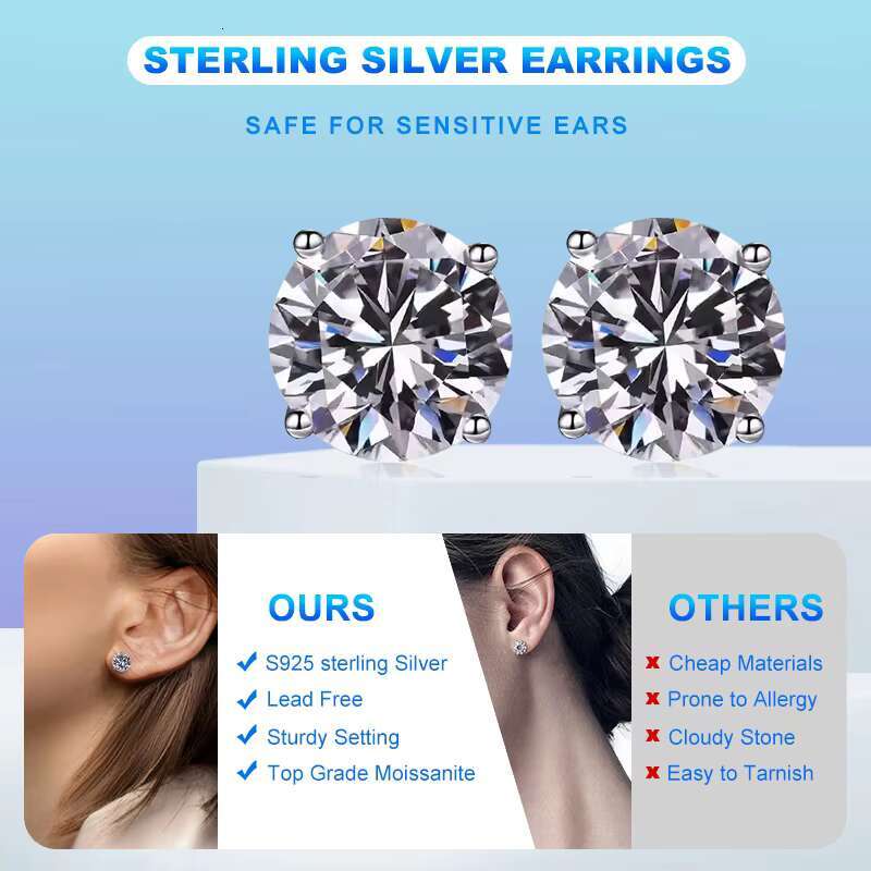 Factory Wholesale Waterproof Nickel Free GRA Diamond Jewelry 925 Silver Sterling 0.5 Karat Moissanite Earrings