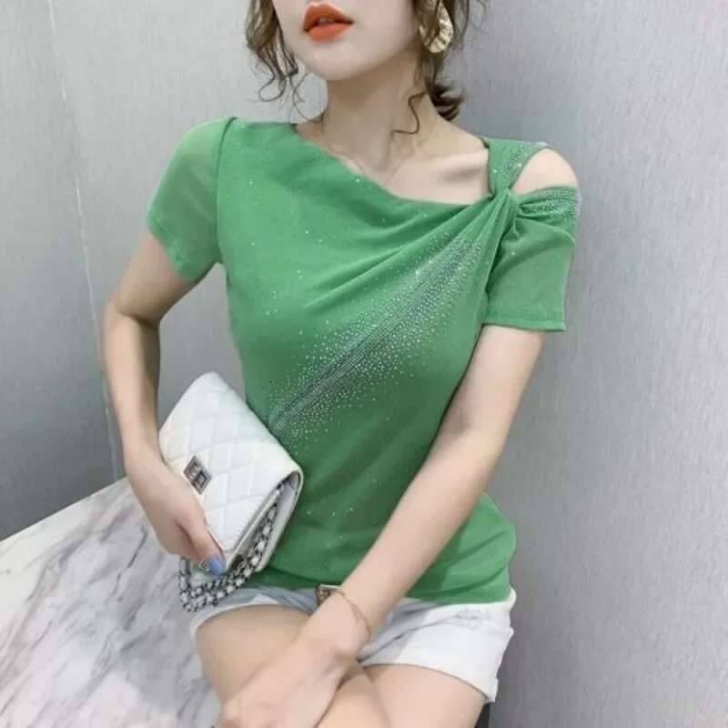 Woman Tops Lace Glitter T Shirt for Women Kpop Fashion Womens Clothing 2025 Goth Korean Popular Clothes Cheap Sales Reviews Tee