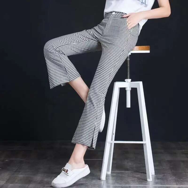 Plaid Skinny Womens Pants Leggings Slim Black Flare Clothing Trousers for Woman and Capris Low Waist G Comfortable Stretch 90s