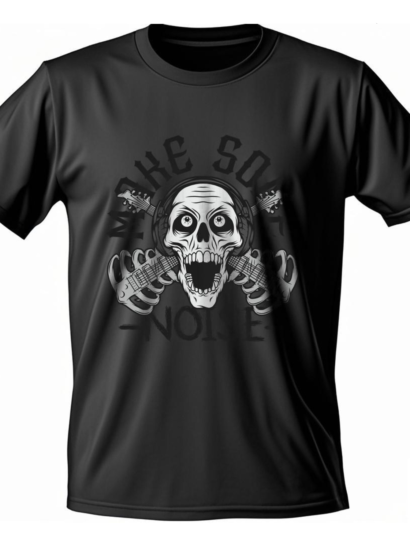 Dongdumaoyi Cotton S-3Xl Microphone Adult Skull Short Sleeve Men Round Collar White Black T Shirts 180G 717a