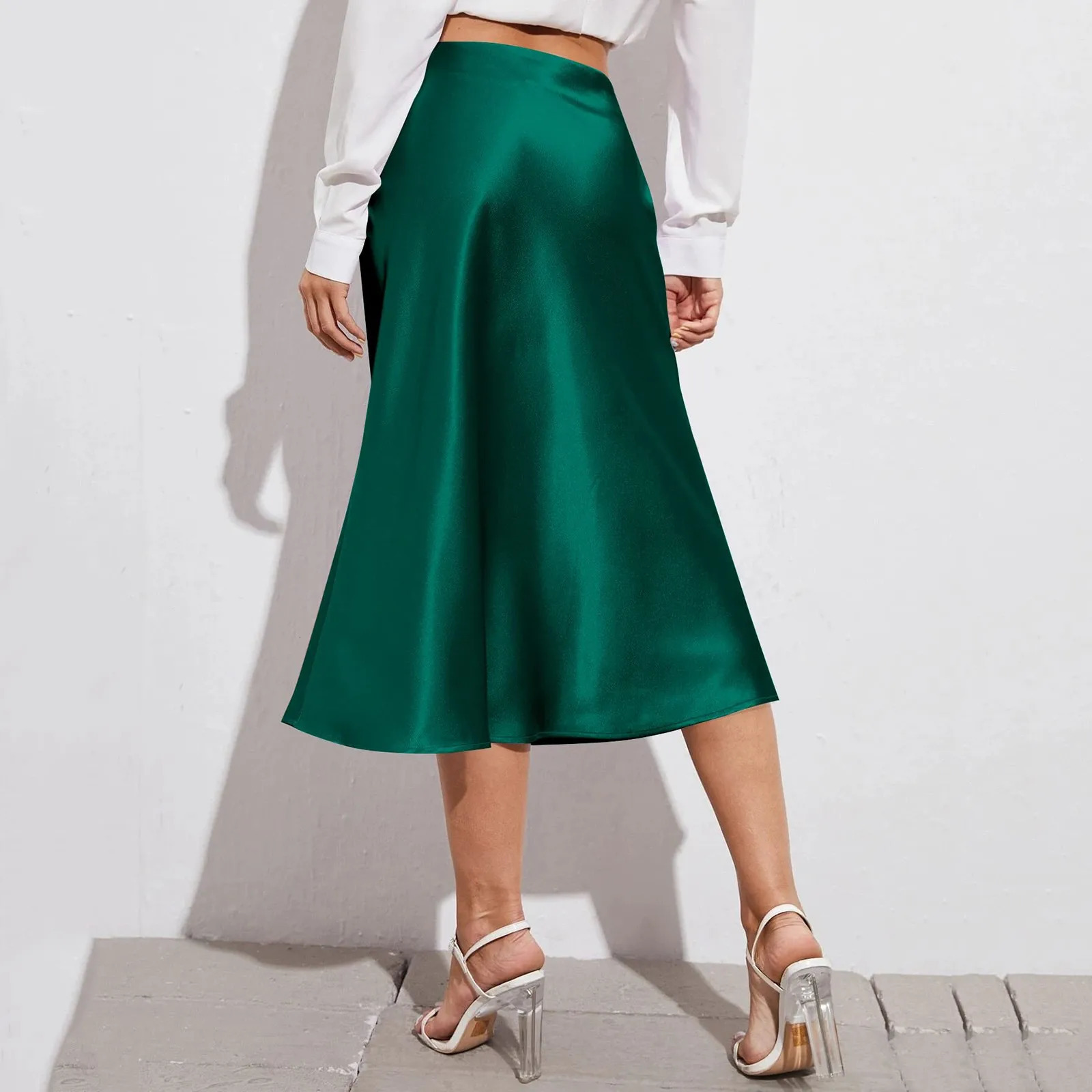Skirts For Women Trendy Womens High Waist Midi Skirt Solid Satin Dress Zipper Elegant Summer Skirts Ropas De Mujeres 250614