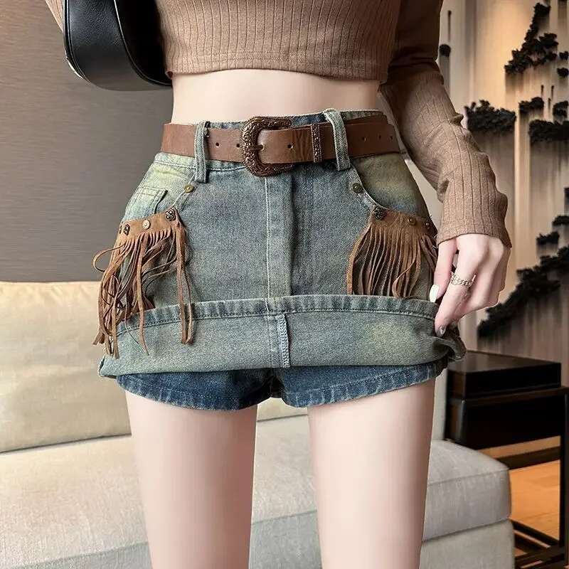 Tight Woman Denim Skirt Fringe Wrap High Waist Quality Y2k Vintage Premium New in A Line Stylish Jeans Skirts for Women Short