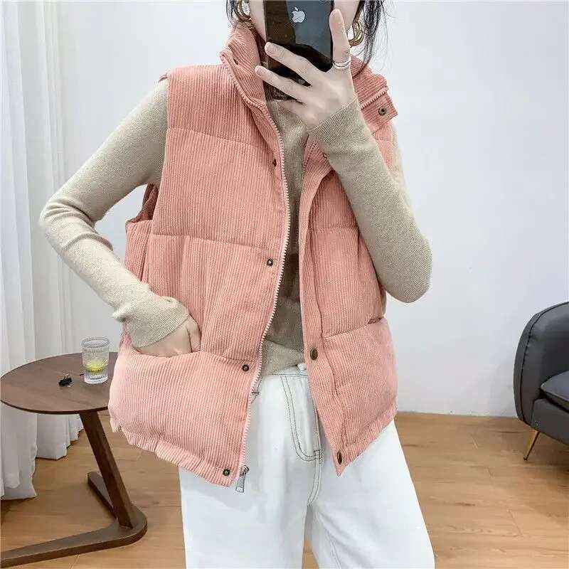 Short Loose Half Lady Giletes Winter Clothing Pretty Korean Style Trend 2025 Womens Corduroy VestsWorking Youthful Warm Cold