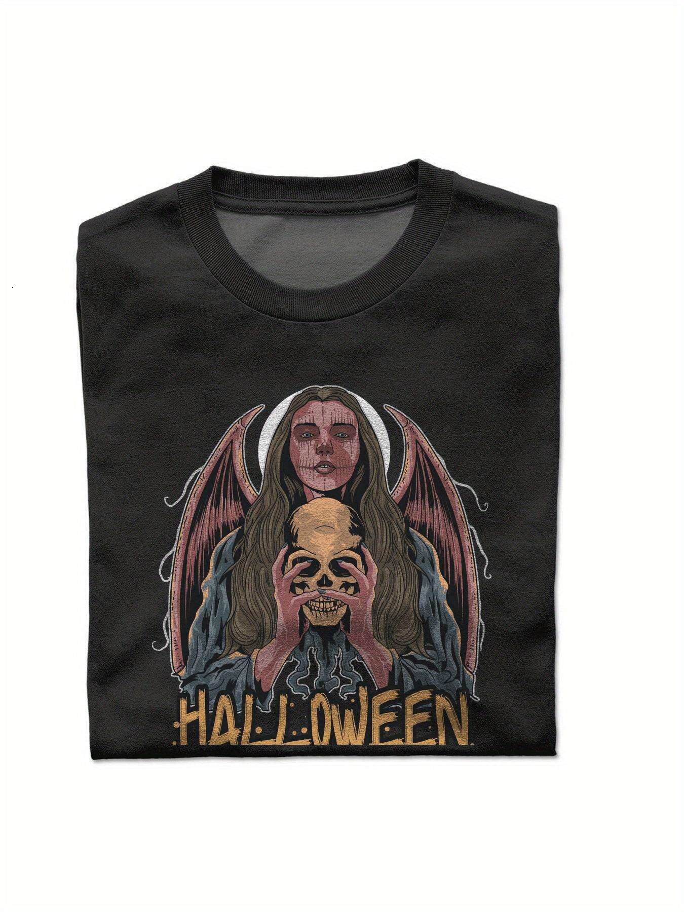 Dongdumaoyi Skull Graphics T Shirts Adult Cotton Black Short Sleeve Round Collar White S-3Xl Men 180G Halloween ef38