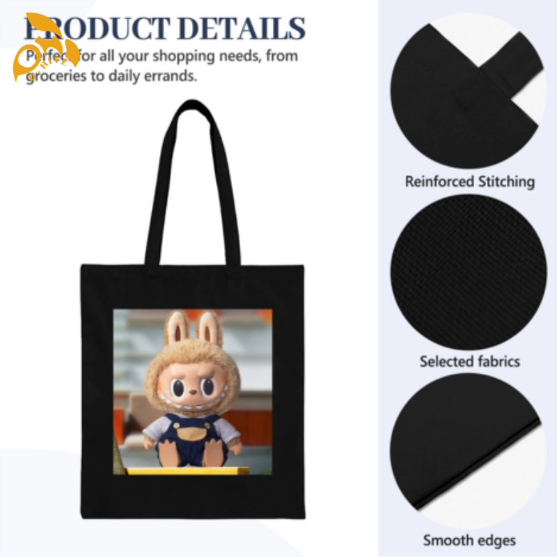 free shipping of customized Canvas handbag - single-sided with labubu patterns from US