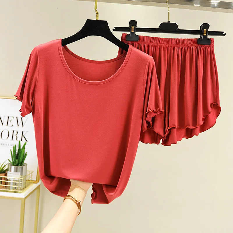 Modal Short-Sleeved Sleepwear Womens Summer Pajamas Set Bottoming Shirt Shorts Suit Large Size Homewear Pyjama Pour Femme 250616