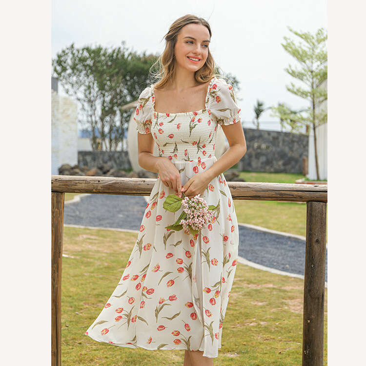 Black Dress Sexy Vestidos Elegantes N335 Rayon Floral Slim Dress 2025 Summer New French Style Fresh and Natural