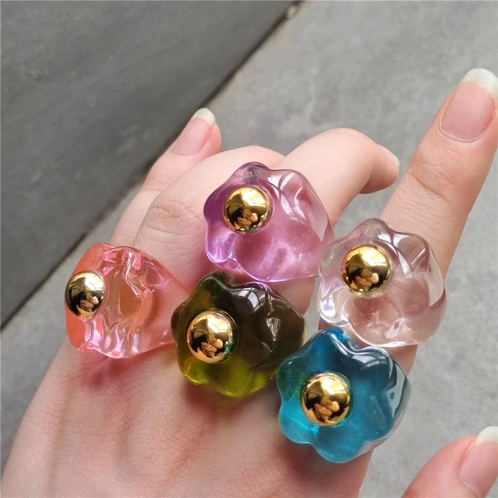 Trendy Colorful Transparent Clear Flower Metal Acrylic Resin Rings HANGZHI for Women Girls Party Jewelry Gifts 250616