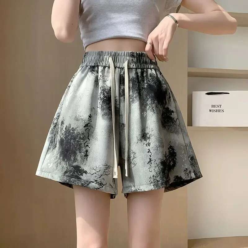 Shorts for Women Wide Breathable Tie Dye Thin Model Loose Baggy Micro Mini Wholesale Aesthetic Designer Comfy Woman Short Pants