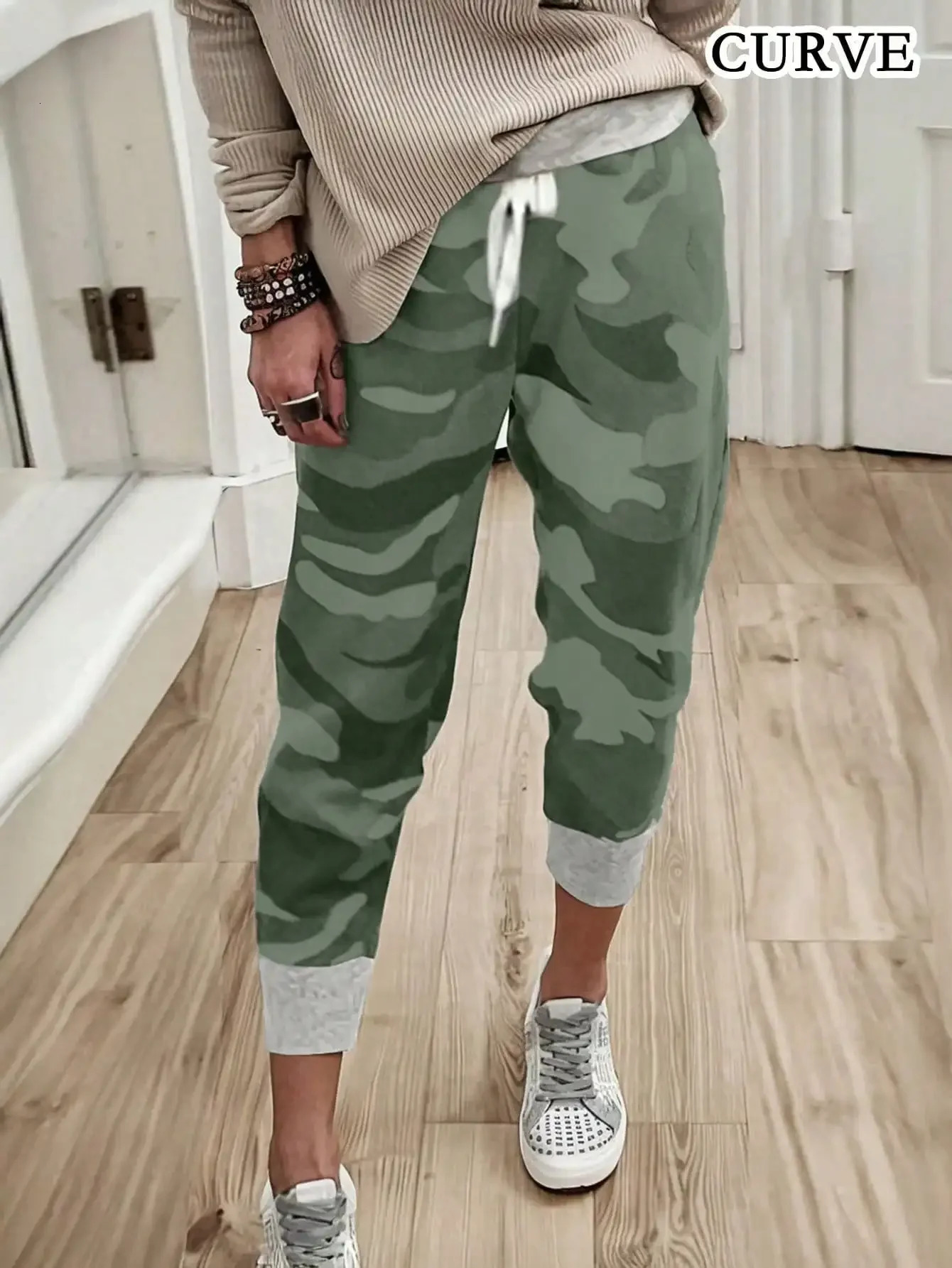 Plus Size 1XL5XL Ladies Casual Drawstring Comfortable Loose Athletic Pants Womens Fashion Camouflage Print Jogger Pants 250609