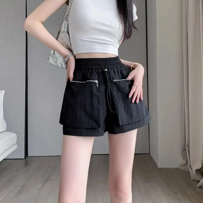 High Waist Shorts for Women Pocket White Elastic Woman Short Pants Fashion Clothing 2025 Harajuku Kpop Jorts Elegant Comfy Hot