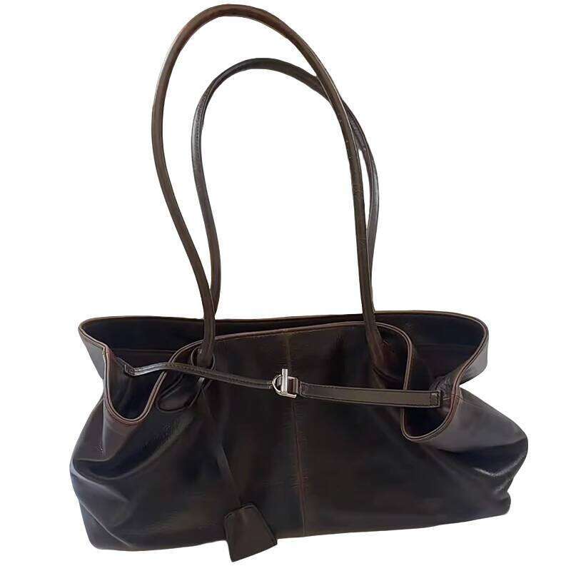 New Casual Commuter Versatile Korean Oil Wax Leather Handbag Shoulder Tote Underarm Bag for Women Trendy