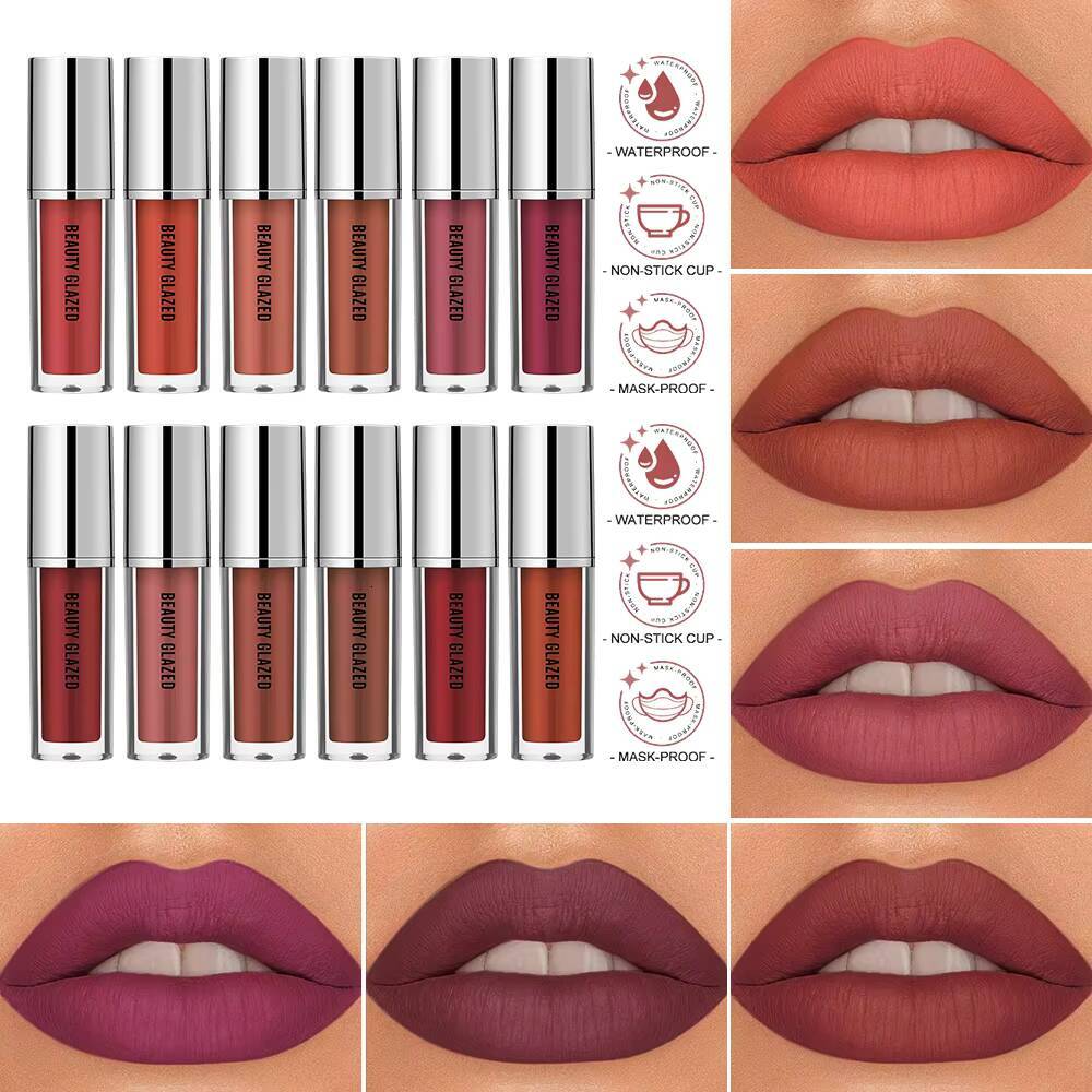 BEAUTY GLAZED 24H Long Lasting Liquid Waterproof Lipstick Gloss Makeup Matte Lip Tint Maquiagem Make Up happy