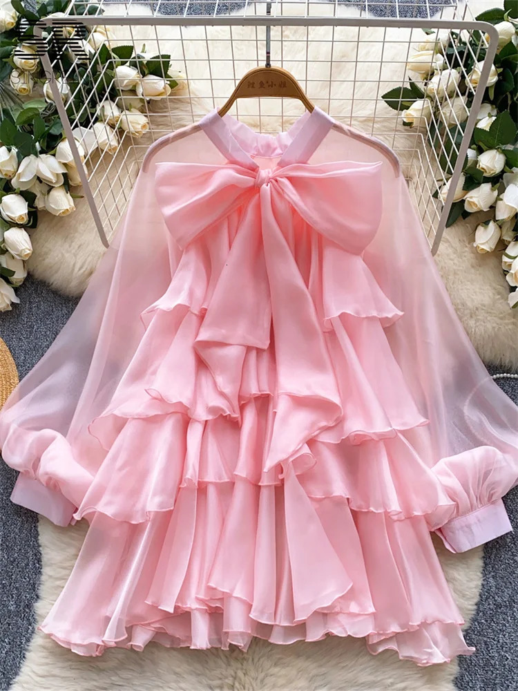 SINGREINY Summer Ruffles Sweet Blouse Women Lantern Sleeves Bow Solid Shirts Female French Party Vintage Chiffon Tops 250617