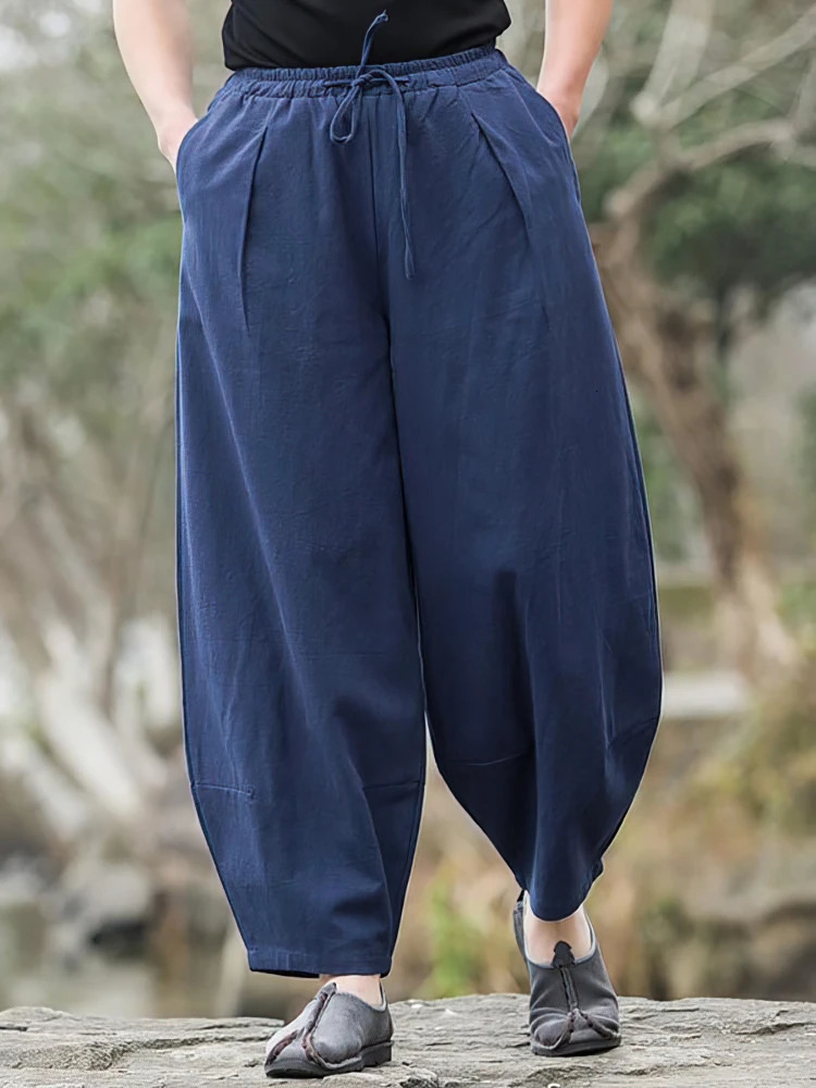 Baggy Cotton Linen Pants Men Casual Wide leg Oversize Jogger Linen Trousers Old Money Vintage Drawstring Sweatpants Male 2025 250614