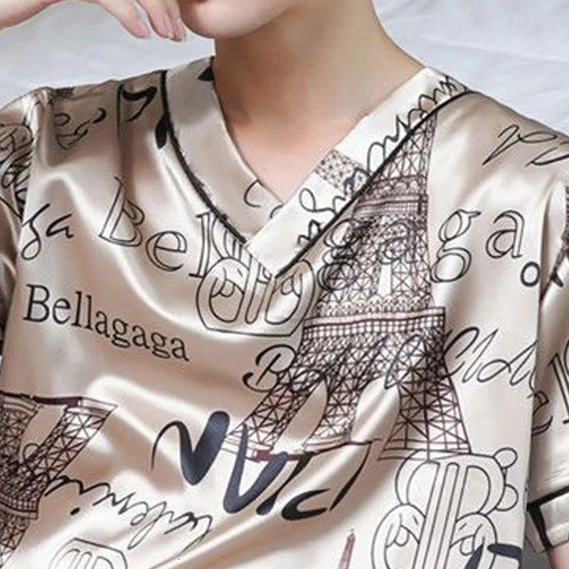 Pajamas Men Ice Silk Thin ShortSleeved TwoPiece Suit Korean Version of the Loose Large Size Home Clothing with Letters 250614
