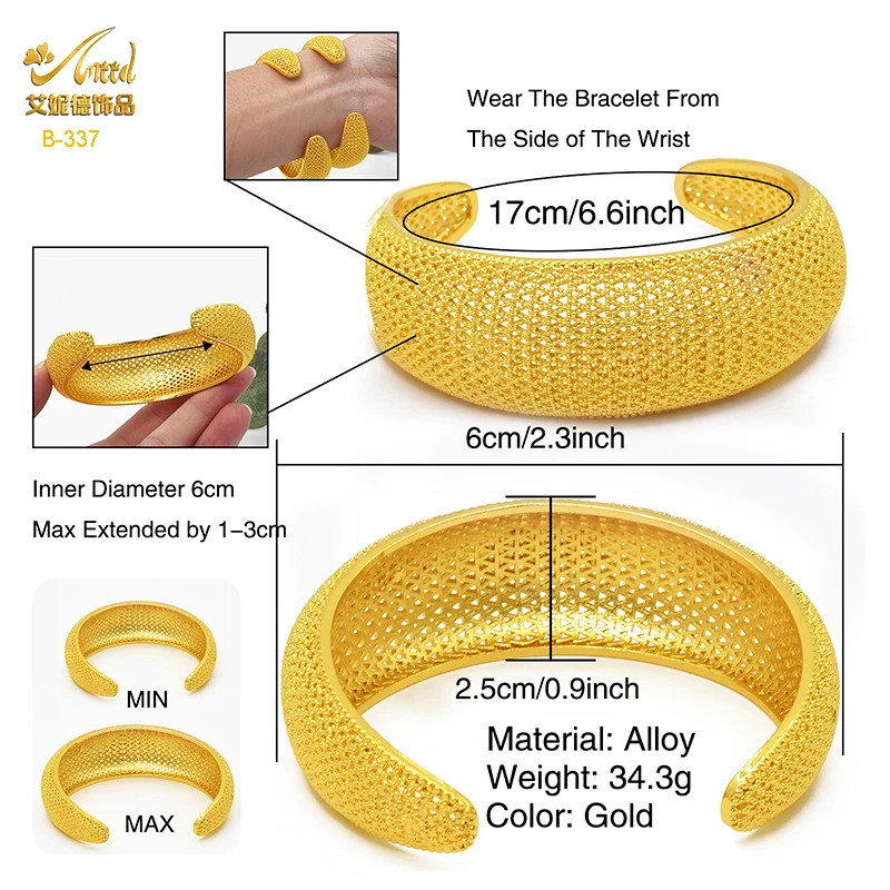 ANIID Dubai 24k Golden Cuff Bangles For Women African Charm Bracelet Bangles Nigerian Wedding Gold Color Jewelry Gifts 250616