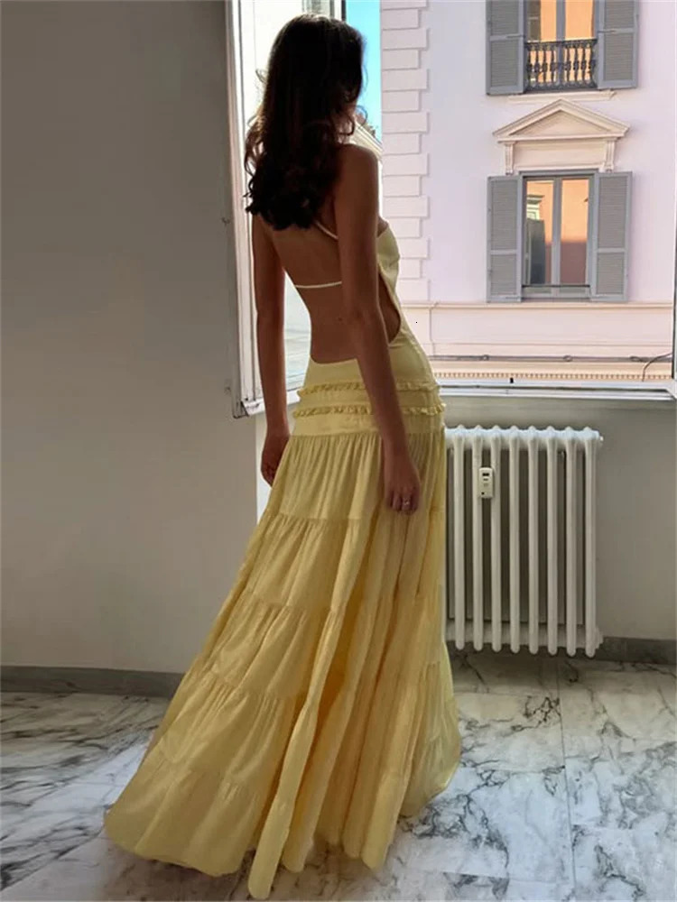 Tossy Ruffled One-Shoulder Elegant Long Dress For Women Skinny Backless Patchwork Lace-Up Party Dress Female Bodycon Dress 2025 250614