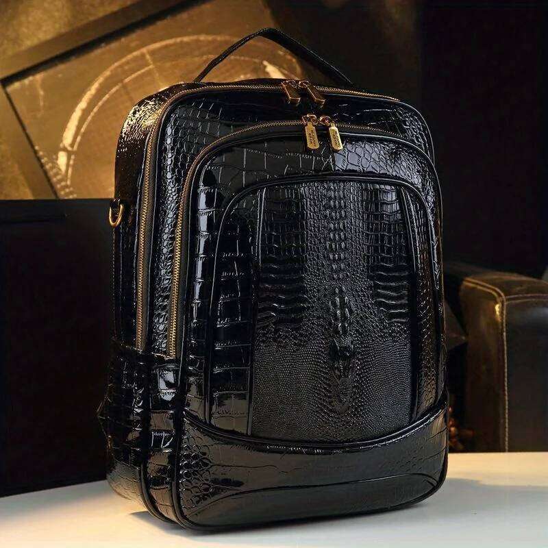 Light Shiny Crocodile Pattern For Men And Women 2025 New Spring Fashion Versatile Large Capacity Travel Backpack