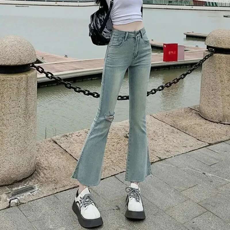 Flare Trousers Korean Style Gyaru South Korea Cheap Cowboy Pants for Woman Vintage Basics On Sale New In A Womens Cropped Jeans